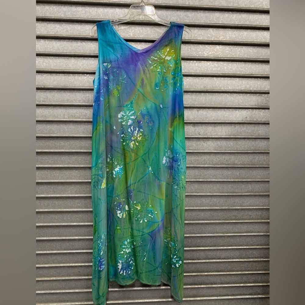 New 10 to 14 Z-B Batik Sleeveless tank Dress sundress blue green purple